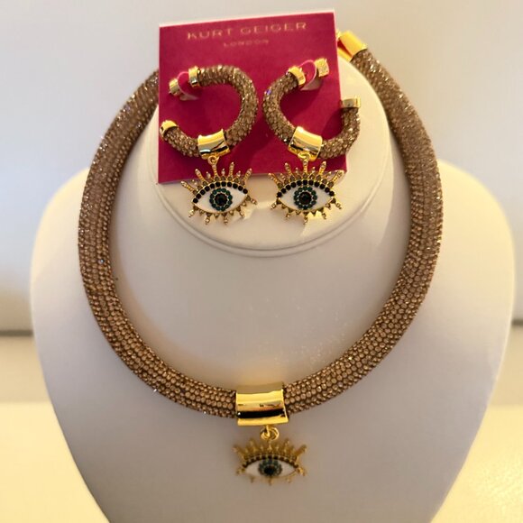 NEW KURT GEIGER LONDON Evil Eye Pendant Collar Rope Necklace & earrings set - Picture 3 of 8